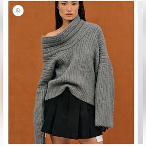 Naked Wardrobe Charcoal Off-Shoulder Sweater